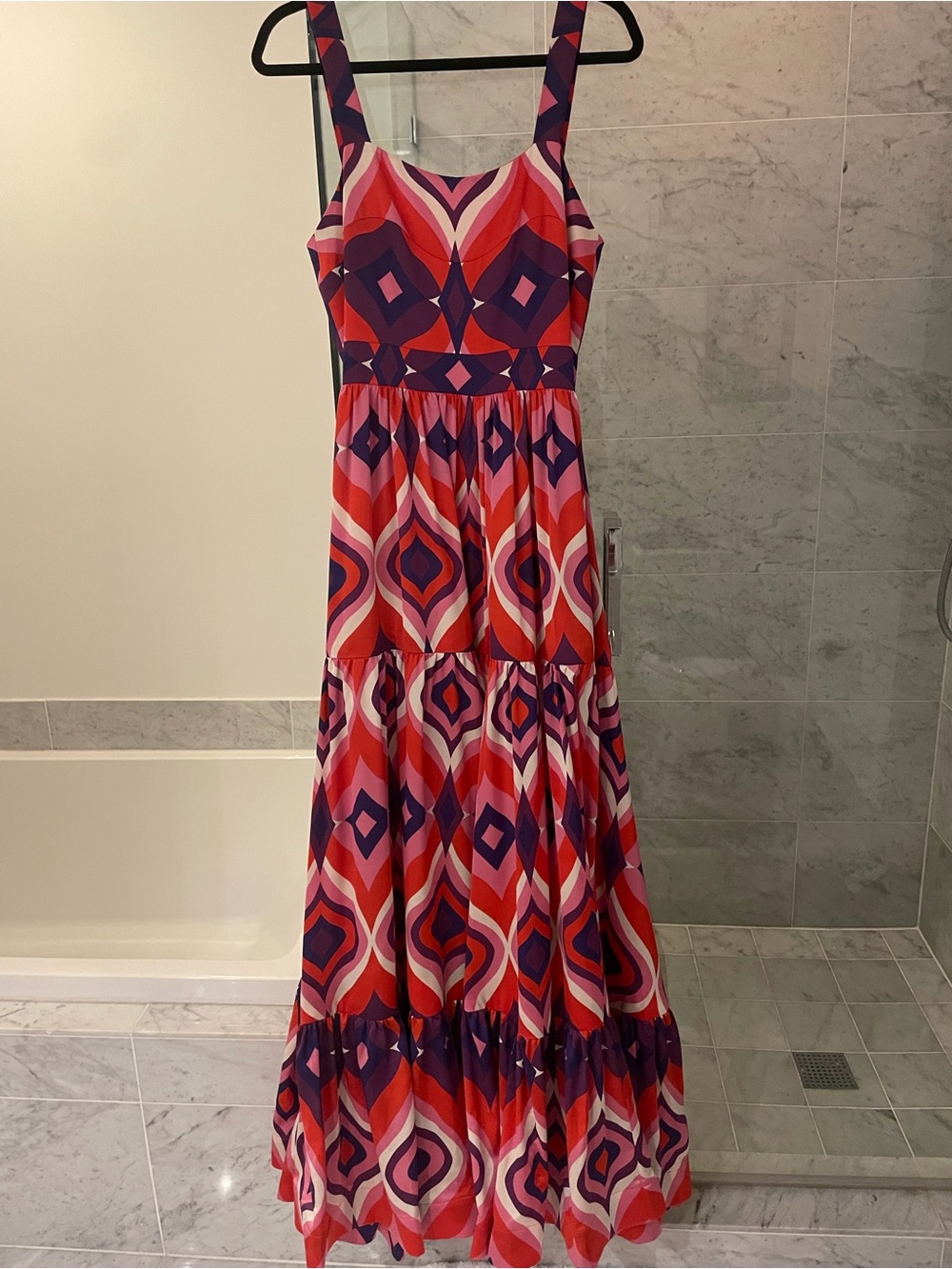Alexis Sleeveless Maxi Dress in Red & Purple Geometric Print